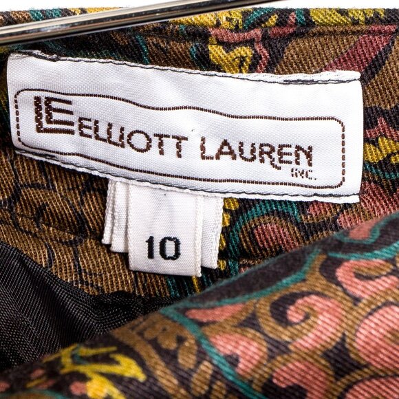 Elliot Lauren Wrap Skirt 10 Womens VTG Floral Abstract Brown Yellow Purple USA - Picture 5 of 7